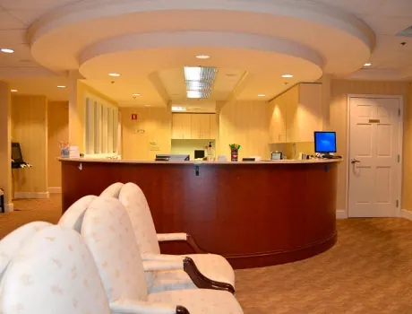 The reception desk at the Towson office.